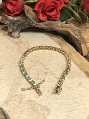 15. Vtg. Yellow 925 Sterling Green Emerald White CZ Tennis Bracelet 6 3/4″, 11g