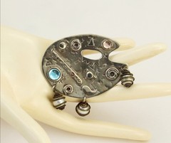 Vintage 80s Deborah Roberts Modernist Whimsy Palette Caged Pearl Dangle Pin