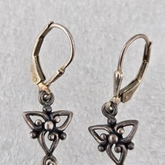 Vintage 925 Sterling Silver Celtic Knot Dangle Earrings Aurora Borealis Crystal