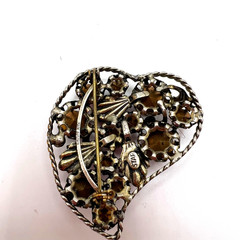 Vintage AUSTRIAN Pink and Red HEART BROOCH – Star – Carved AB Stones – 2 inches