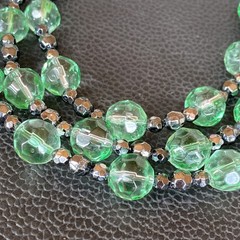 Vintage Green Glass Faceted 3 Strand Necklace w/ Matching Pair Drop Earrings Set