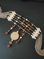 Vintage Carved Bovine Bone Horn Carnelian Beaded Choker Necklace