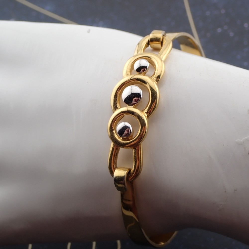 Vintage Crown Trifari Gold Silver Tone 6 1/4″ Petite Tension Bangle Bracelet