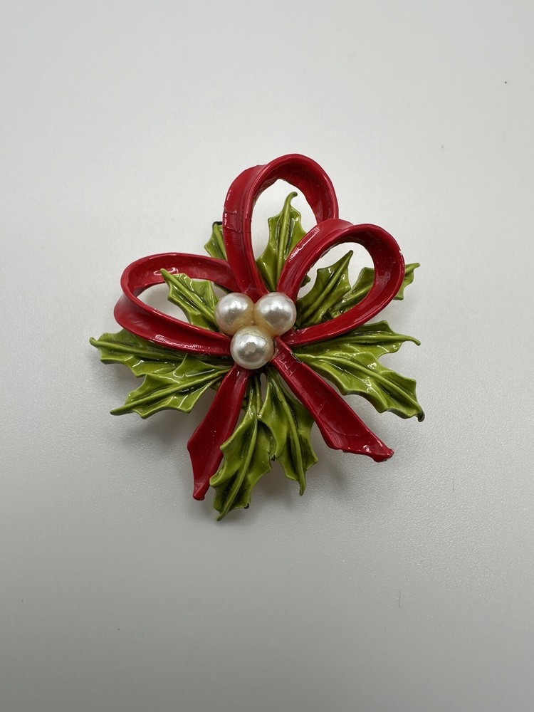 Vintage Christmas Mistletoe Mistletoe Ribbon Brooch by ART 4.5cm BB4