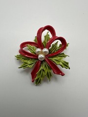 Vintage Christmas Mistletoe Mistletoe Ribbon Brooch by ART 4.5cm BB4
