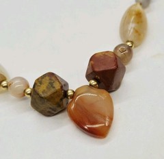 Multicolored Agate gemstone Necklace Vintage Chunky Heart Pendant 26 in