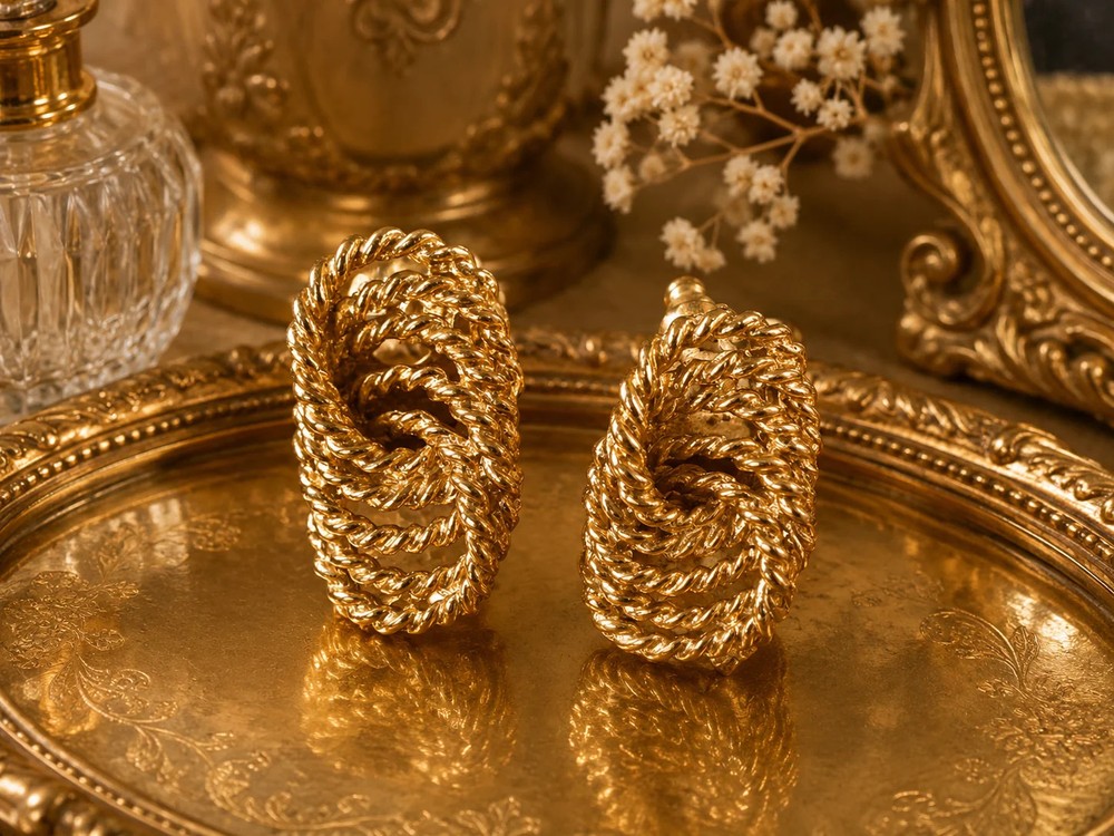 Vintage Gold Tone Rope Earrings