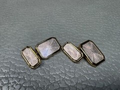 Enamel Metallic Sunburst Cantaloupe Color Yellow Gold Plated Cuff Links