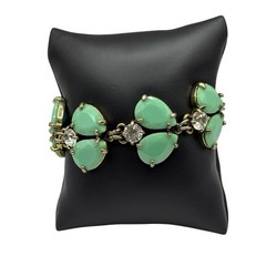 Leslie Danzis Bracelet Pale Green Double Teardrop & Clear Rhinestone Link Chunky