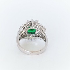 Vintage Womens Designer Ring 925 Sterling Silver Simulated Emerald & CZs Size 8