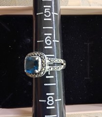 Vtg London Blue Topaz Marcasite Halo Ring sz 7 925 Sterling 4 gm ExcCond Must C