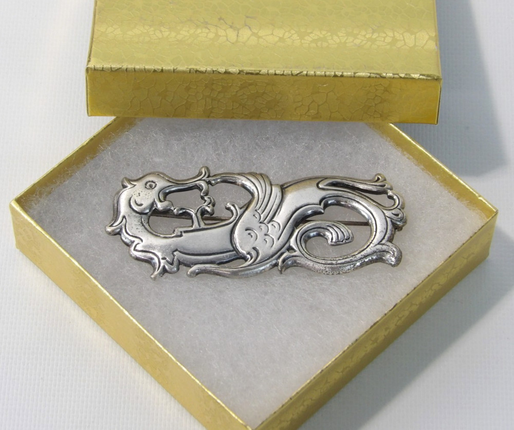 Vintage 3″ Silver Plate Pisces Fish Zodiac Sign Brooch Pin