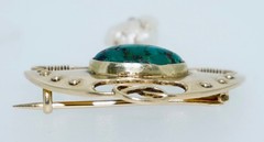 Signed Murrle Bennett & Co. Arts & Crafts 15K Turquoise Brooch 15ct