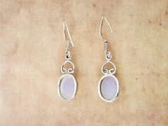 Vintage Opalite Gemstone Nickel Silver Dangle Drop Earrings