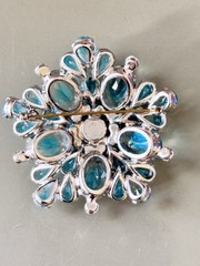 Vintage Verified JULIANA Clamper Bracelet Brooch Earrings Blue Givre Glass