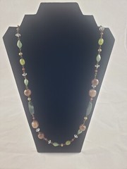 Necklace Vintage Acrylic Faux Stone Multicolor Wood Earth Tone Beads 28 inch