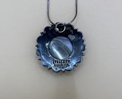 Vintage 925 Sterling Silver Round Abalone Shell Pendant Necklace