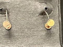 Pair of 10k Gold Engraved Flower in Blue Enamel Earrings 6 grams