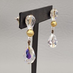 Vintage Glass Earrings Dangle AB Teardrop Faceted Drop 1.5″