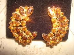 GORGEOUS Vintage SET AMBER RHINESTONES NECKLACE AND EARRINGS PRONGS PERFECT