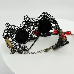 Gothic Red Crystal Lace Slave Bracelet Ring Set Victorian Dark Romantic Jewelry