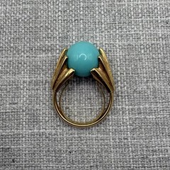 Vintage Avon Color Fling Gold Tone Blue Lucite Ball Ring Size 7-8