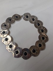 Vintage Silver Toned Hammered Faux Onyx Cab Dramatic Statement Choker Necklace