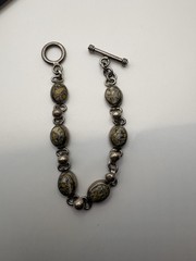 Vintage Sterling Silver Bird’s Eye Jasper Toggle Bracelet 6” Small Wrist