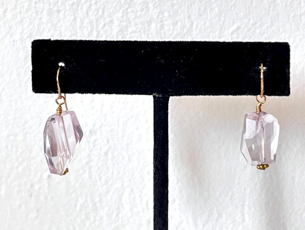 Pair of Asymmetrical Pale Purple Rough Faceted Rock Quartz Pierced Earrings
