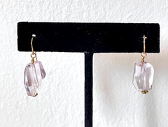 Pair of Asymmetrical Pale Purple Rough Faceted Rock Quartz Pierced Earrings