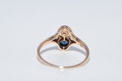 Antique Circa 1920s 14k Gold Natural Rose Cut Diamond And Sapphire Pearl Ring