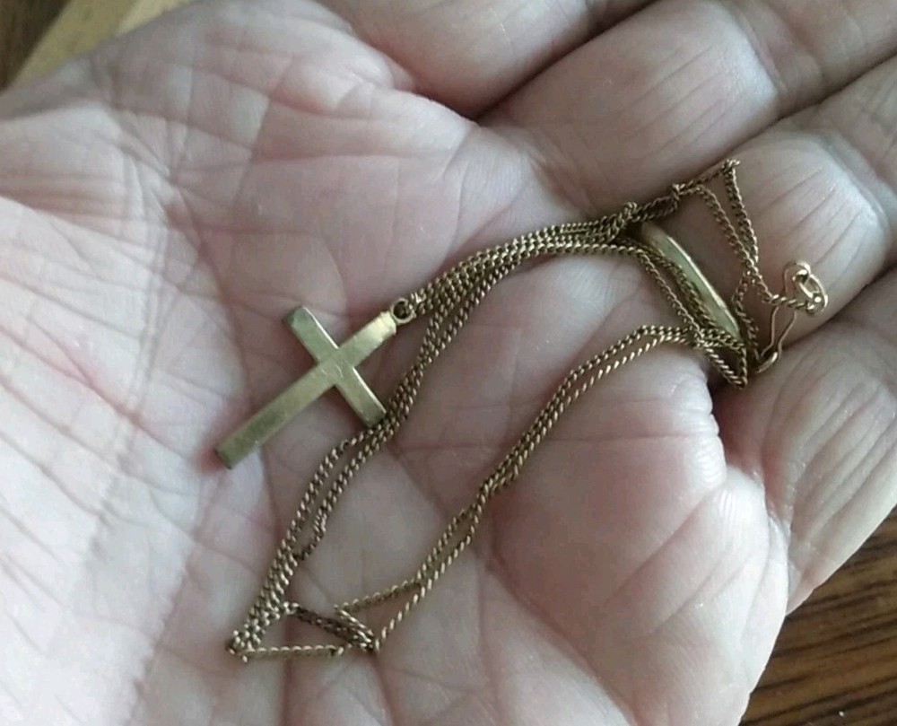 Antique 1/20 12K Gold Filled Cross & 18 Inch Chain With Slide Clasp