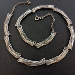 Vintage Israeli Silver Necklace Modernist Art Nouveau Revival Choker Handmade