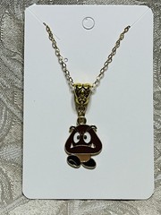 Cartoon Goomba Mario Video Game Gold Enamel Bohemian Fashion Trendy Necklace 18”