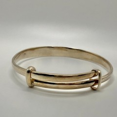 Chinese 925 Sterling Silver Adjustable Engraved Bangle Bracelet