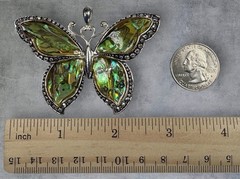 Vintage Faux Abalone Butterfly Pendent Silver Tone Large