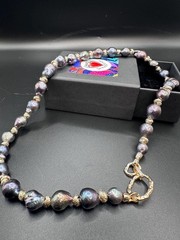 21 inch Big Peacock Baroque Pearl Necklace and Earring Set, Accent Clasp
