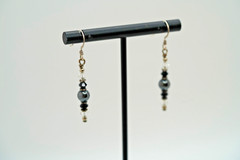 Vintage 4.5cm Hematite Sterling Silver Dangle Earrings JB40