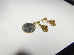 Signed JMS Gold Filled Fluted Bell Dangle Screw Back Earrings Vintage