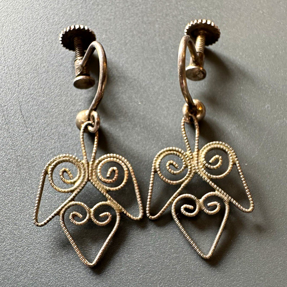 Vintage Scandinavian Dangle Earrings Screw Back Closure 830 Silver