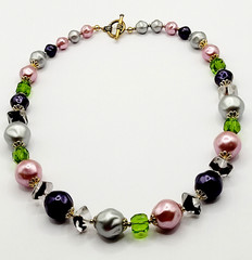 Colorful Glass & Faux Pearl Style Multi Color Shape Bead Vintage Necklace 21 In