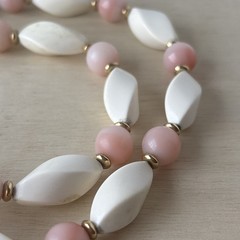 Vintage Angel Skin Coral Carved Bead Necklace 30g Mid-Century PAT 53/935 Clasp