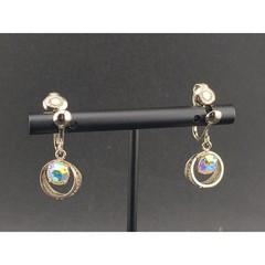 Vintage 50’s Sorrento Sterling Silver & AB Crystal Filigree Screwback Earrings