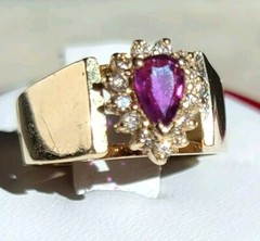 14k yellow gold 0.66ct natural diamond size 5.5 ring ruby vintage heated 4.8gr