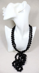 Vintage Art Deco French Jet Necklace 74″ Inch Length Faceted Black Beads