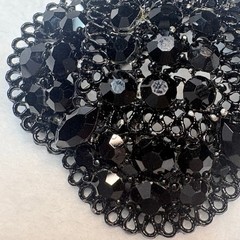 Mid‑Century Black Glass Cluster Brooch • Japanned Cast Metal • 1940s–50s