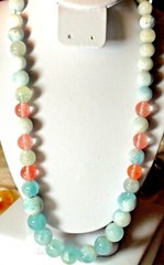 390.80ct 100% NATURAL ROUND AQUAMARINE,CHERRY QUARTZ 925 SILVER CLASP NECKLACE.