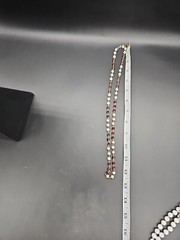 12.5in Vintage Faux Pearl Bead & Red Faucet Crystal Glass Bead Necklace
