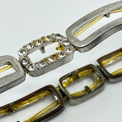 Vintage Art Deco Style Silver Tone Rhinestone Geometric Link Stretch Bracelet
