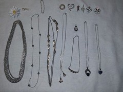 Vintage antique costume jewelry lot of 17 pieces silver tone 8 Necklace, 8 Pin..